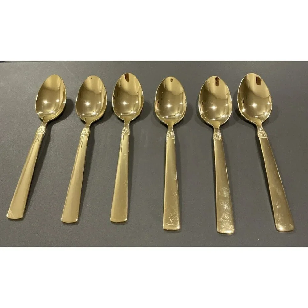 Reed & Barton Sanderling Set Of 6‎ Teaspoons Korea Gold Electroplate Stainless